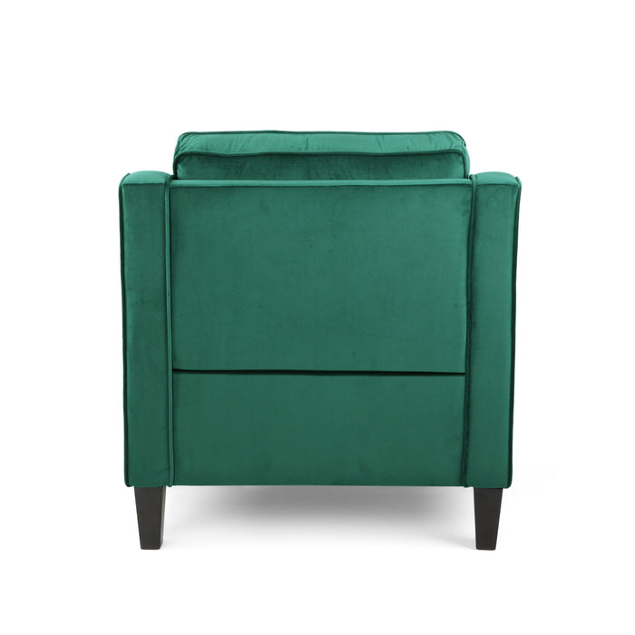 Velvet And Wood Arm Chair - Green / Black