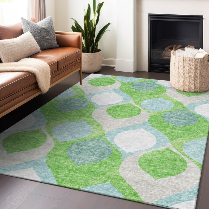 9' X 12' Ogee Washable Area Rug With UV Protection - Lime Green