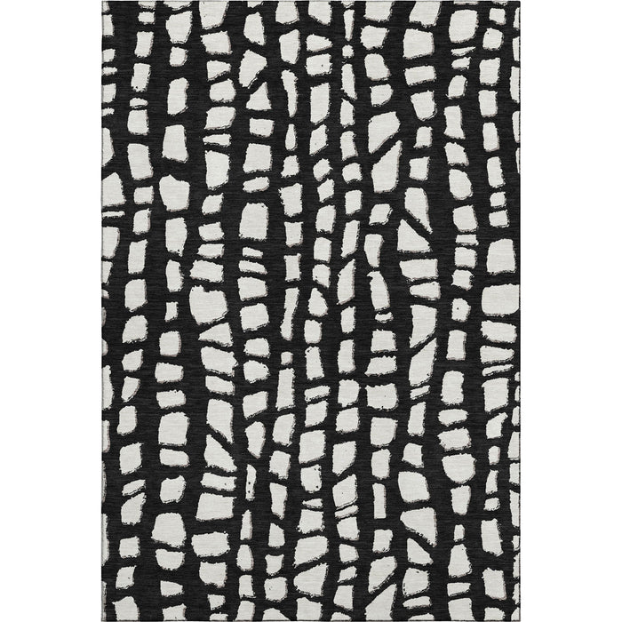 10' X 14' Cobblestone Washable Area Rug With UV Protection - Black And Ivory