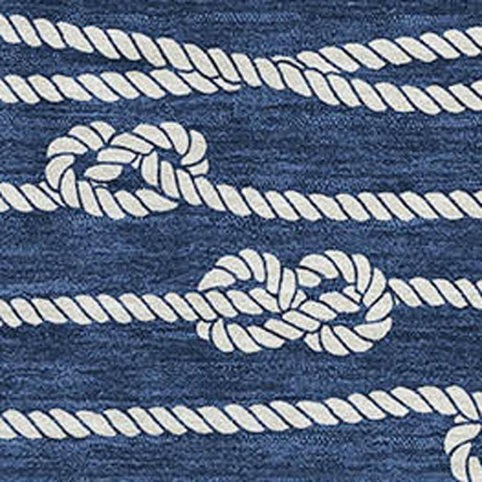 9' X 12' Nautical Washable Area Rug With UV Protection - Navy Blue / Ivory