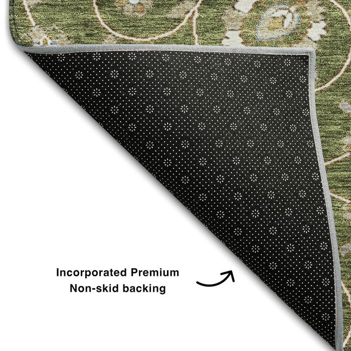 10' X 14' Moroccan Washable Area Rug With UV Protection (686825) - Olive Green / Gray / Beige