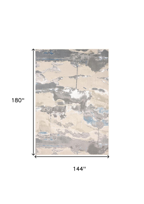 12' x 15' Abstract Area Rug - Ivory Gray And Blue