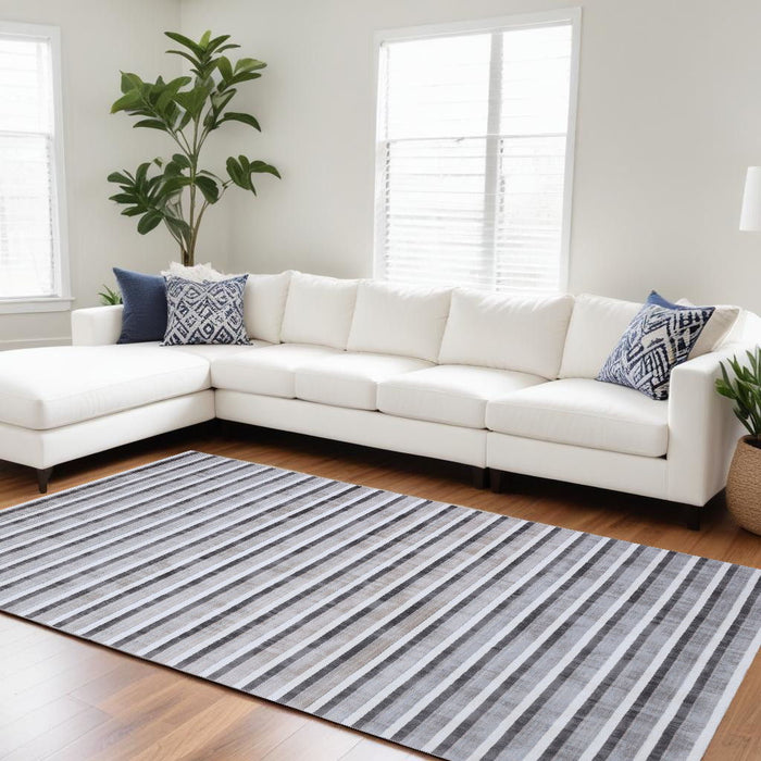 9' x 12' Striped Hand Loomed Area Rug - Brown And Ivory