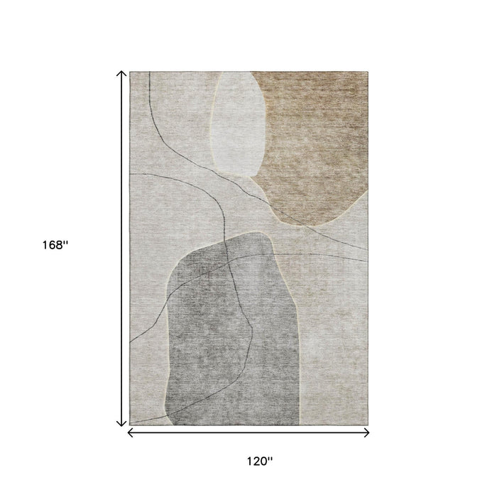 10' X 14' Abstract Washable Area Rug With UV Protection (655585) - Beige / Brown