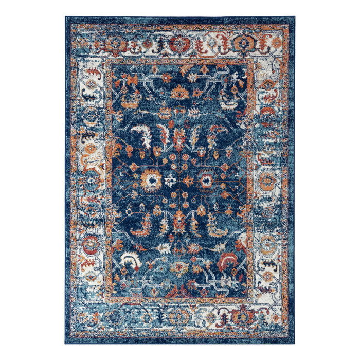 9' x 12' Oriental Power Loom Area Rug - Blue Rust And Orange