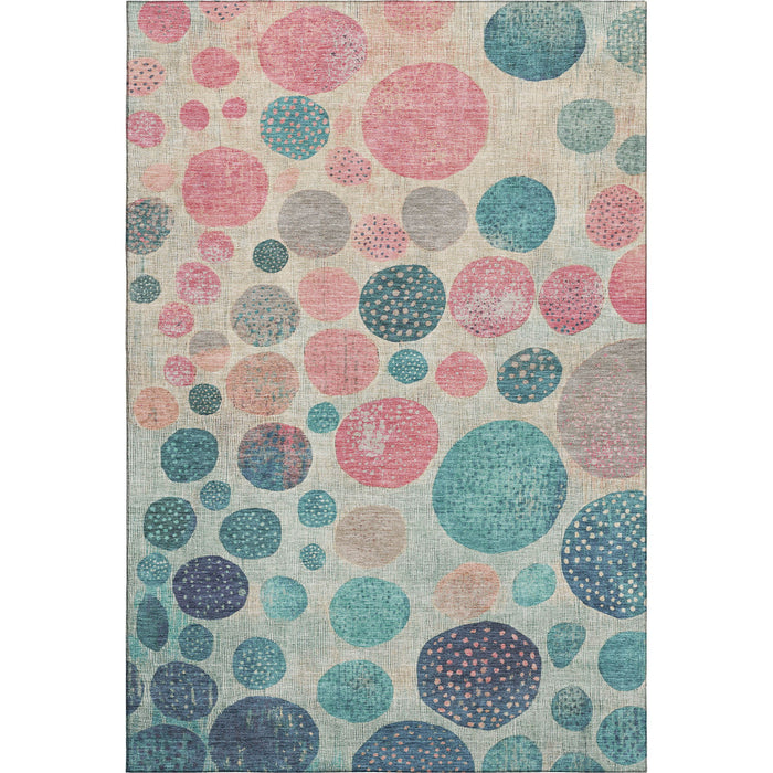 10' X 14' Geometric Washable Area Rug With UV Protection (709246) - Teal / Pink / Beige