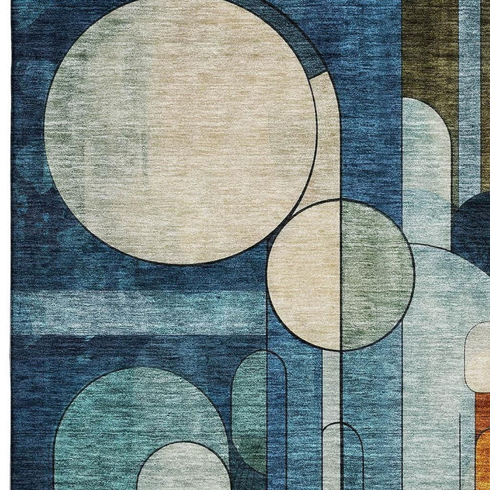 10' X 14' Geometric Washable Area Rug With UV Protection (685276) - Blue / Copper / Ivory