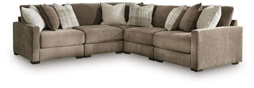 Benchcraft® Camellia-Court 5-piece stationary sectional sofa in coffee color, shown with plush cushions and modern design.