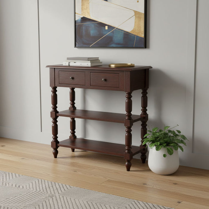 Solid Wood Wood End Table With Drawer Shelf (719327) - Brown