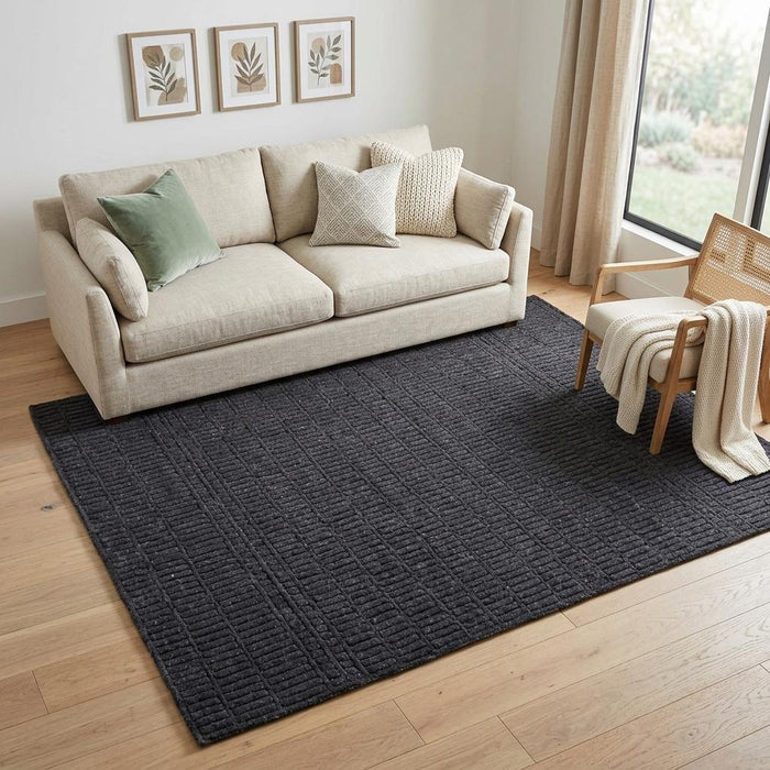 5' X 8' Wool Hand Knotted Area Rug (743929) - Black / Gray