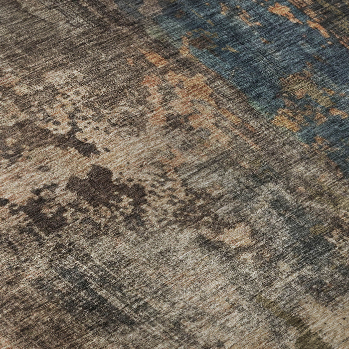 10' X 14' Abstract Washable Area Rug With UV Protection (688346) - Blue / Copper / Gray