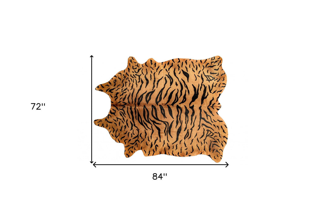 72" x 84" Tiger Cowhide Rug - Black On Natural