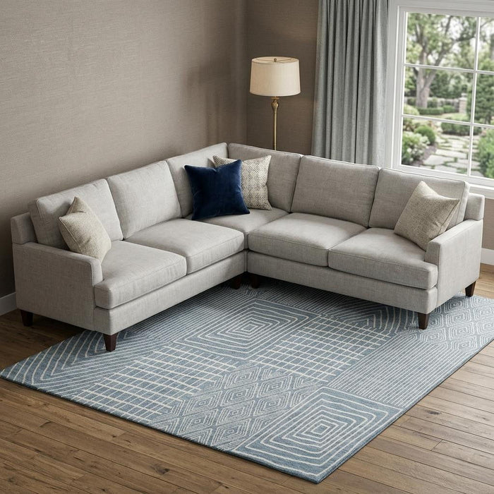 10' X 14' Geometric Washable Area Rug With UV Protection (678053) - Denim Blue / Ivory