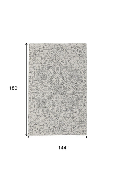 12' X 15' Wool Oriental Hand Tufted Area Rug - White And Gray