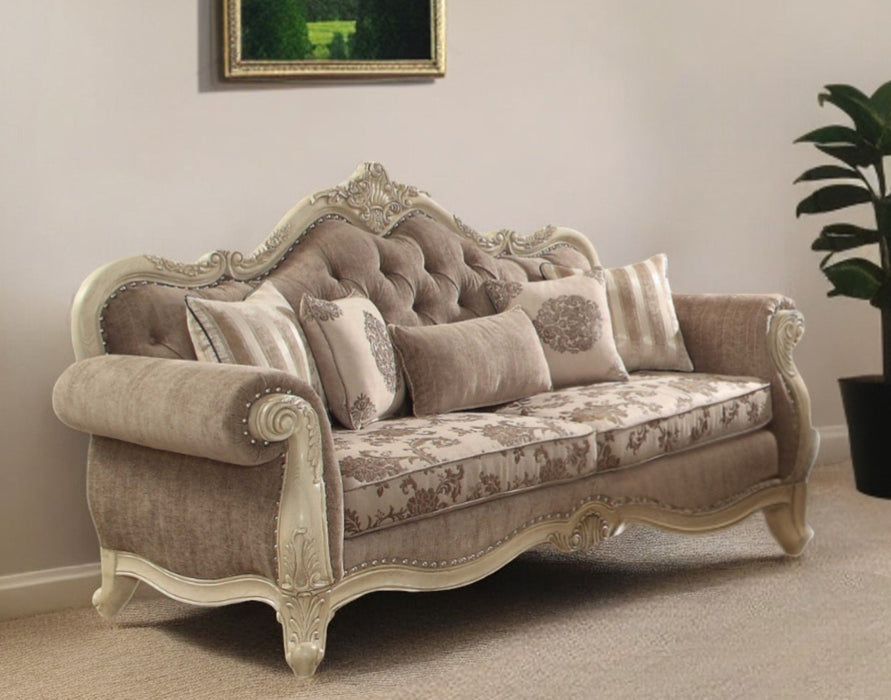 Velvet Floral Sofa And Toss Pillows With Beige Legs - Gray