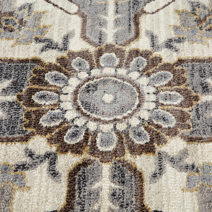 9' x 12' Floral Medallion Power Loom Area Rug - Ivory Gray And Black