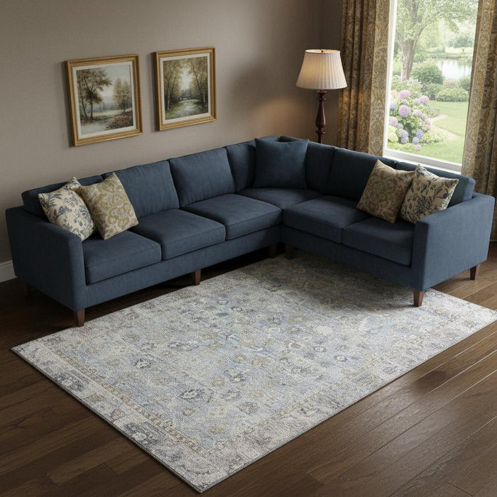10' X 14' Oriental Washable Area Rug With UV Protection (700919) - Sky Blue / Ivory
