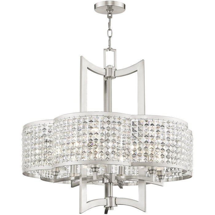 26'' Six Light Dimmable Chandelier With Shades - Nickel
