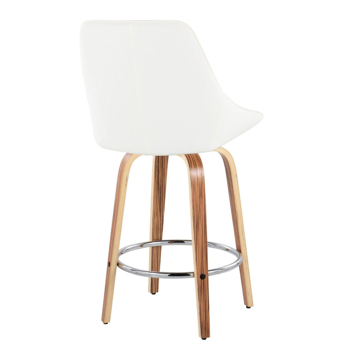 Diana - 26" Fixed-Height Counter Stool With Swivel And Round Chrome Metal Footrest (Set of 2) - Zebra Wood