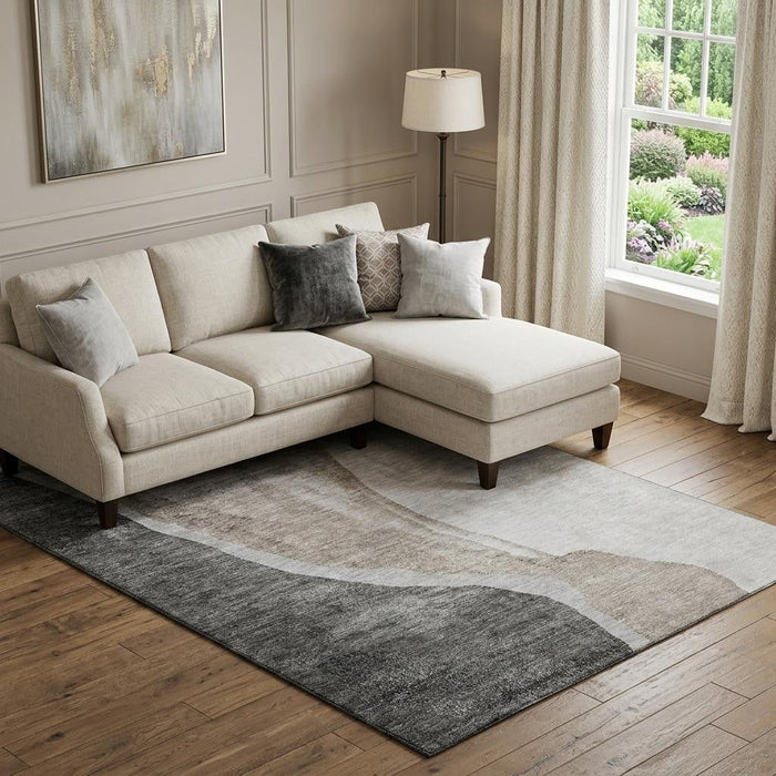 10' X 14' Abstract Washable Area Rug With UV Protection (655318) - Charcoal / Ivory