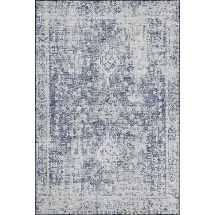 10' X 14' Oriental Washable Area Rug With UV Protection (692004) - Navy Blue / Silver