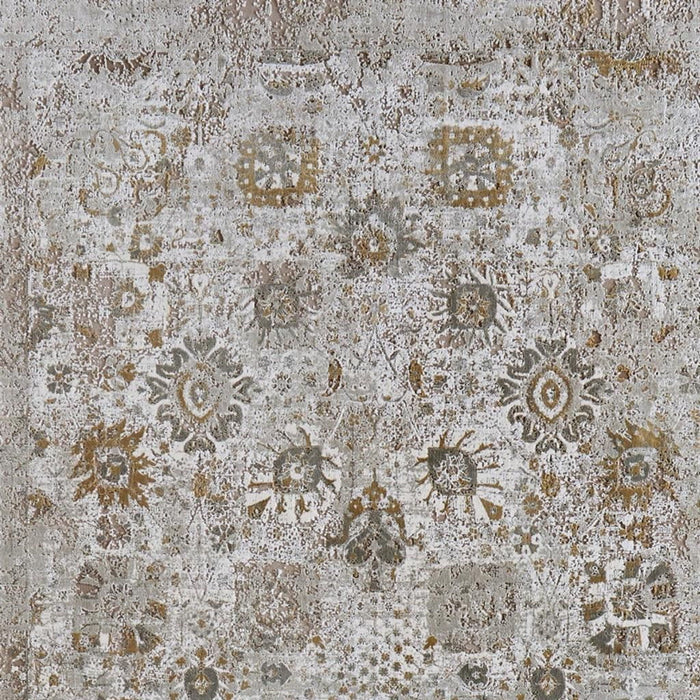 13' X 20' Floral Area Rug With Fringe (722063) - Ivory / Gray / Gold