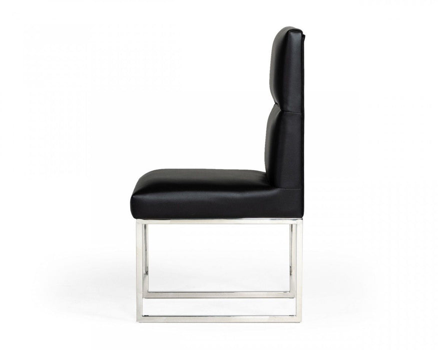 Tufted Faux Leather Dining Side Chairs (Set of 2) - Black