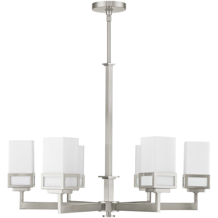29" Six Light Dimmable Chandelier With Shades - Nickel