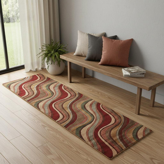 6' Striped Non Skid Runner Rug (552933) - Ivory / Tan / Red