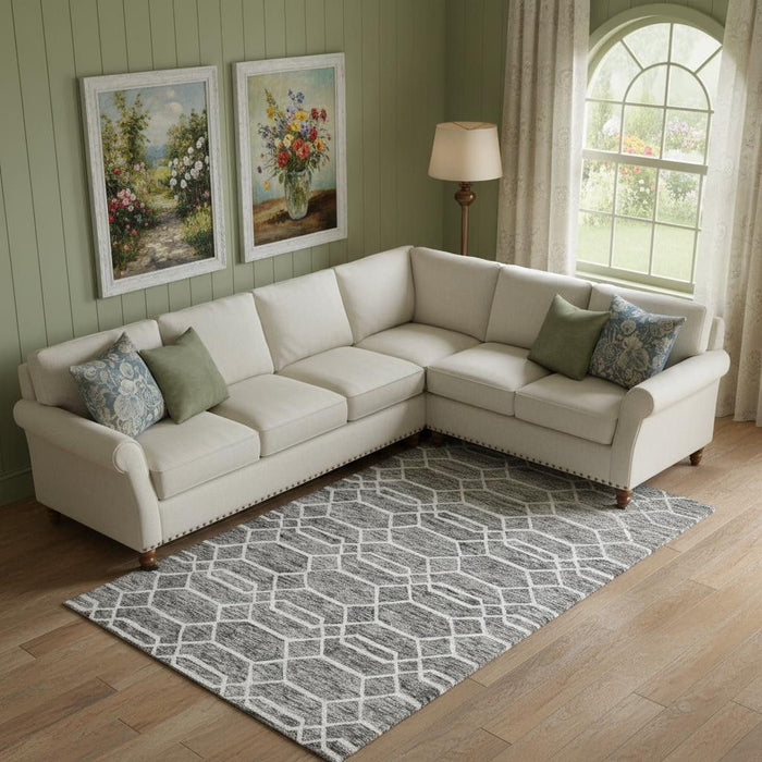 10' X 14' Wool Geometric Hand Tufted Area Rug (566142) - Gray / Black / Ivory
