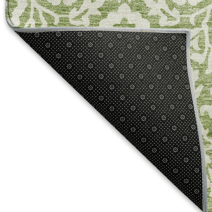 10' X 14' Damask Washable Area Rug With UV Protection (673133) - Green / Ivory