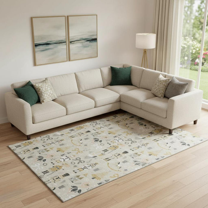 10' X 14' Floral Washable Area Rug With UV Protection (702443) - Beige / Gold / Gray