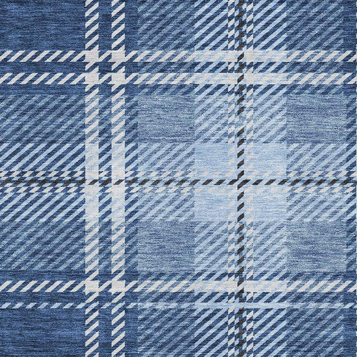10' X 14' Plaid Washable Area Rug With UV Protection (674329) - Navy Blue / Ivory