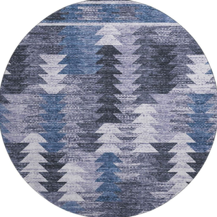8' Southwestern Washable Round Rug With UV Protection - Blue / Ivory
