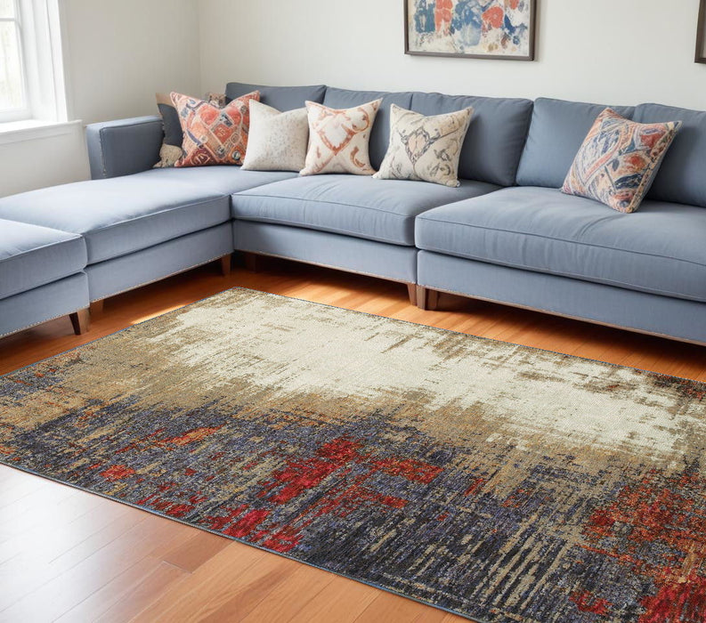 10' x 13' Abstract Power Loom Area Rug - Beige And Blue