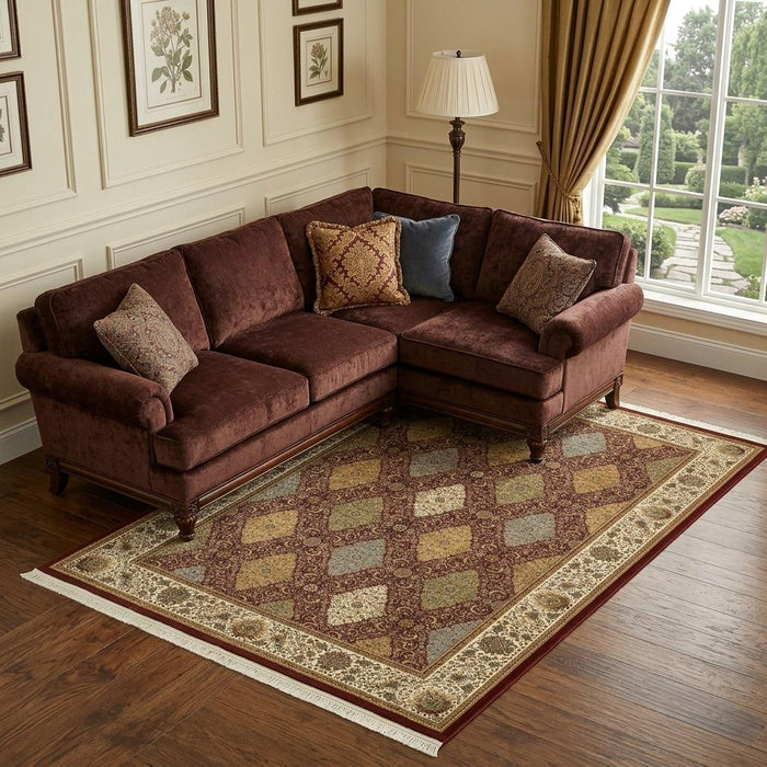 7' X 10' Oriental Area Rug With Fringe (574496) - Red / Tan / Ivory