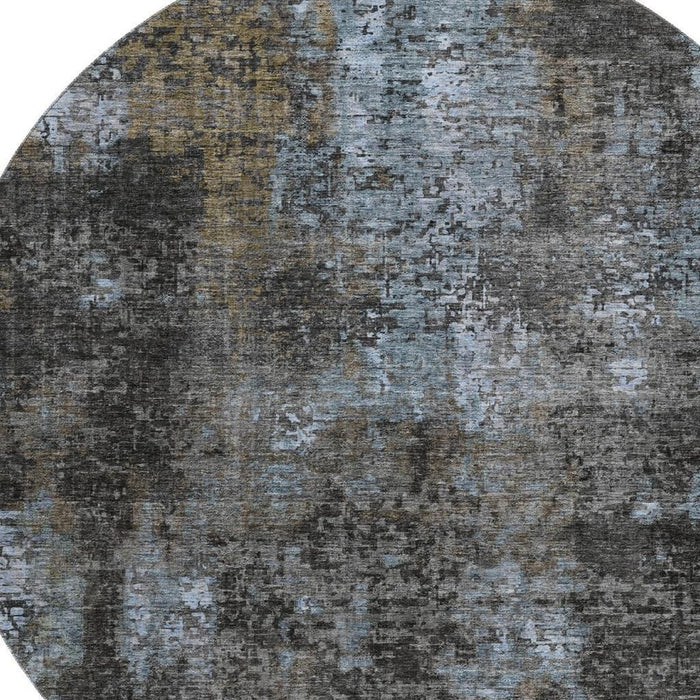 8' Copper Abstract Washable Round Rug With UV Protection - Graphite