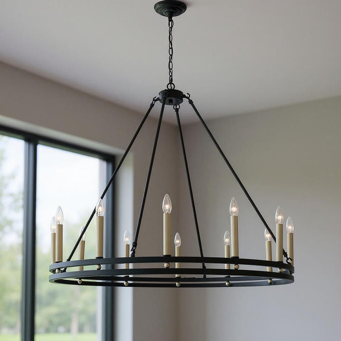 Candle Style Twelve Light Metal Dimmable Chandelier - Black / Gold