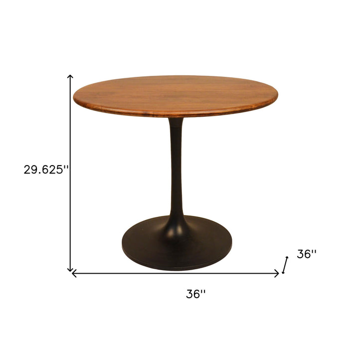 36" Rounded Solid Wood And Iron Pedestal Base Dining Table - Brown