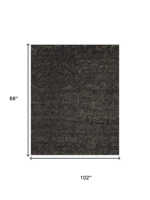 5' X 8' Wool Floral Hand Knotted Area Rug (744141) - Brown / Black