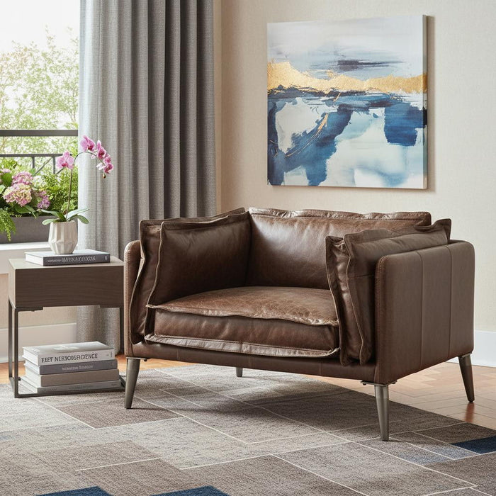 Top Grain Leather And Black Chair And A Half 47" - Distress Chocolate