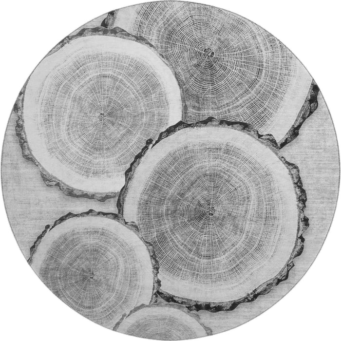 8' Faux Bois Washable Round Rug With UV Protection (649927) - Gray / Ivory