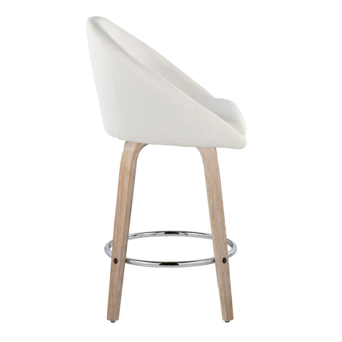 Matisse - 26" Highback Fixed-Height Counter Stool With Swivel And Round Chrome Metal Footrest (Set of 2) - Light Gray Wood