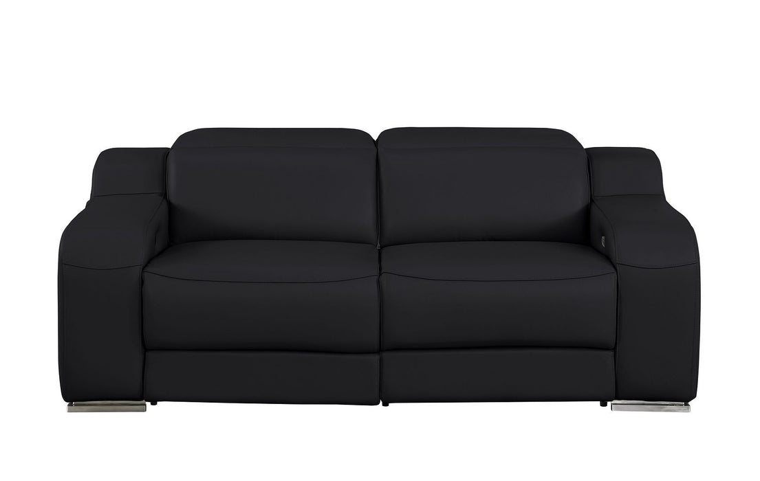Italian Leather Power Reclining Loveseat (633751) - Black / Silver