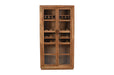HomeRoots 42-inch solid wood and glass bar cabinet with four shelves in brown, designed for wine storage and display.
