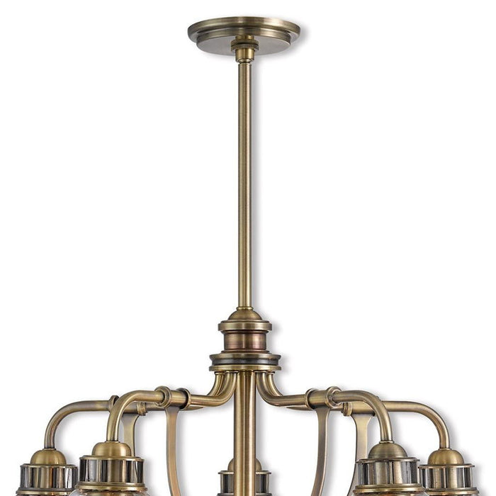 21" Five Light Dimmable Chandelier With Shades - Antiqued Brass