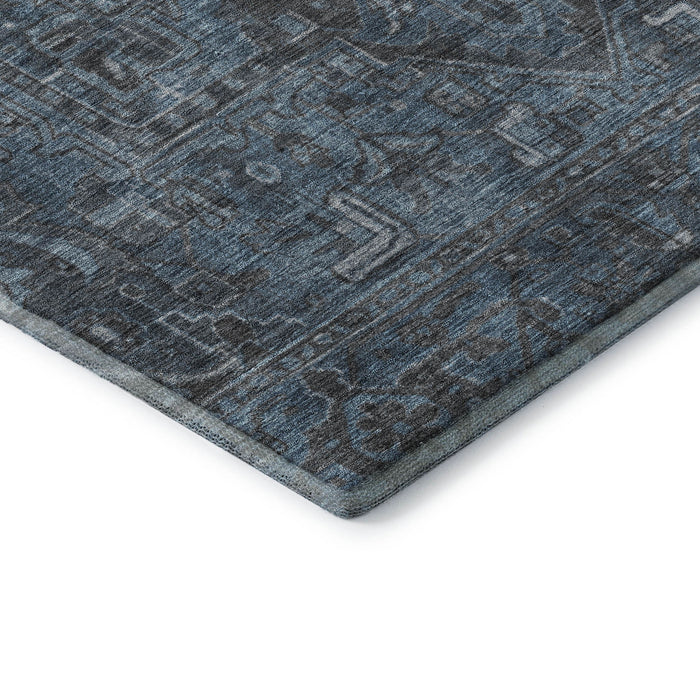 9' X 12' Medallion Distressed Washable Area Rug With UV Protection (649755) - Navy Blue / Gray