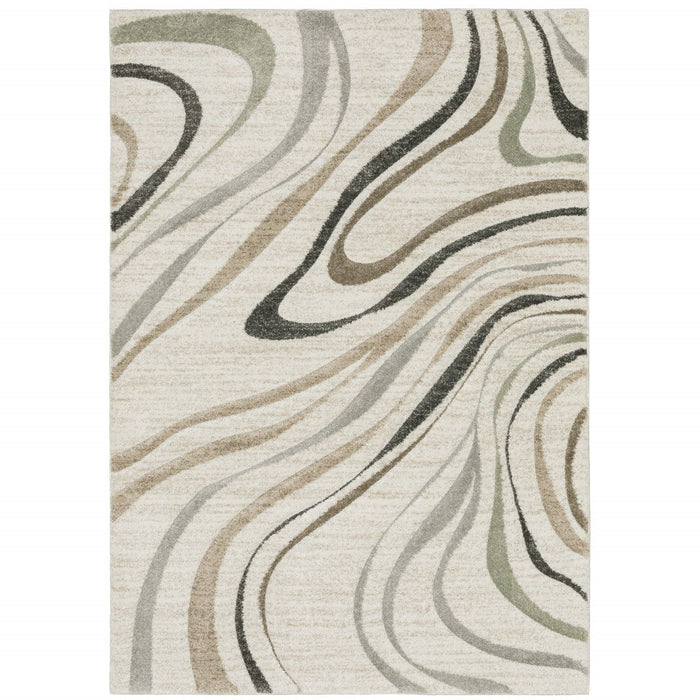 10' x 13' Abstract Power Loom Stain Resistant Area Rug - Beige Gray Brown Sage Pale Blue Tan And Charcoal
