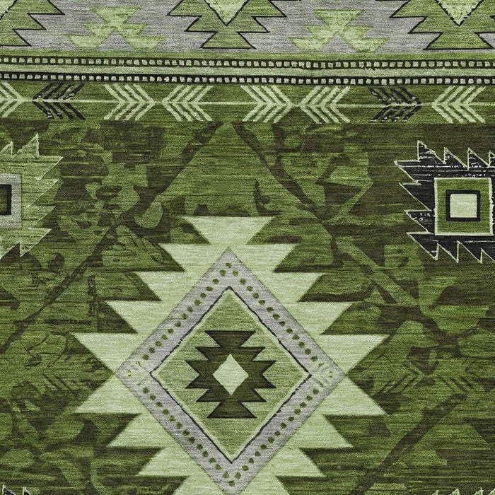 10' X 14' Geometric Washable Area Rug With UV Protection (700253) - Olive Green / Gray / Charcoal