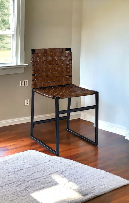 33.25" Faux Leather Side Chair - Brown / Black